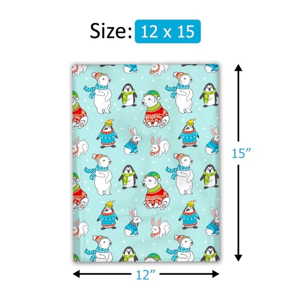 ❄️10 Blue winter animals Poly Mailers 12  x 15 inch - Picture 2 of 7